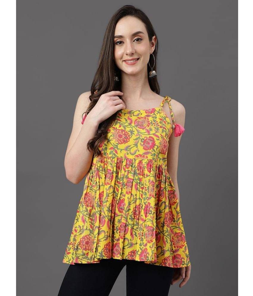 Janasya - Yellow Cotton Women's A-Line Top ( Pack of 1 ) Janasya - Yellow Cotton Women's A-Line Top ( Pack of 1 )