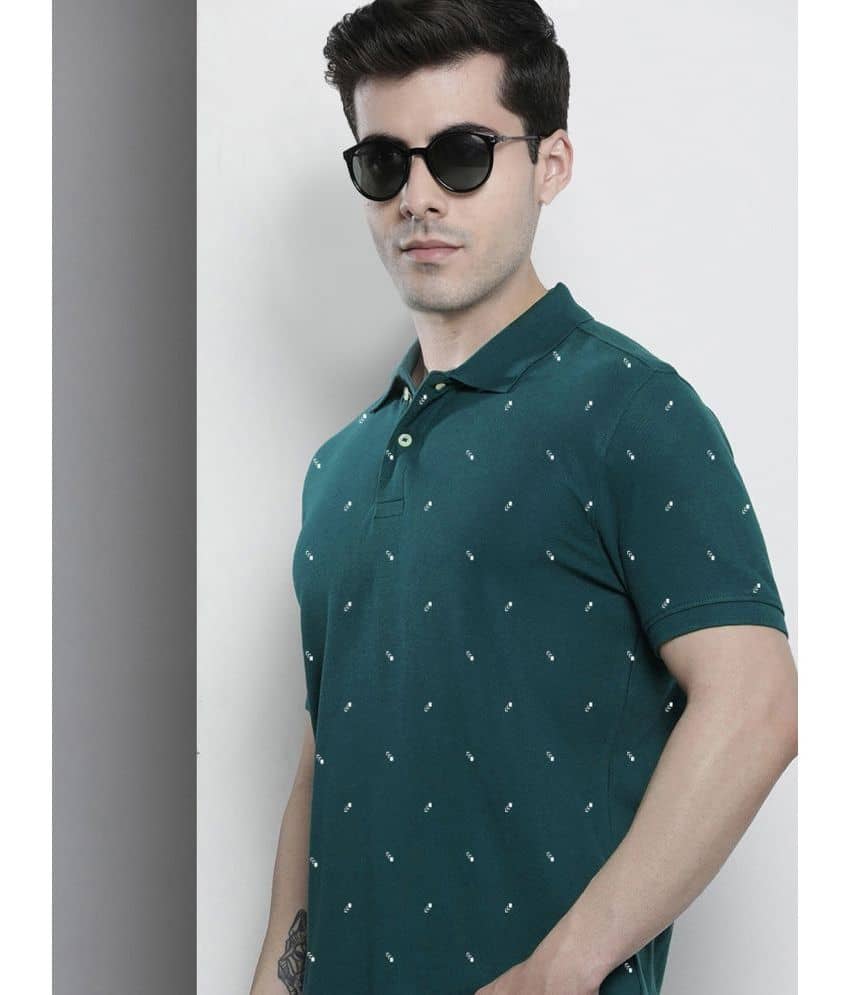 Merriment Pack of 1 Cotton Blend Regular Fit Printed Half Sleeves Men's Polo T Shirt ( Teal Blue )
