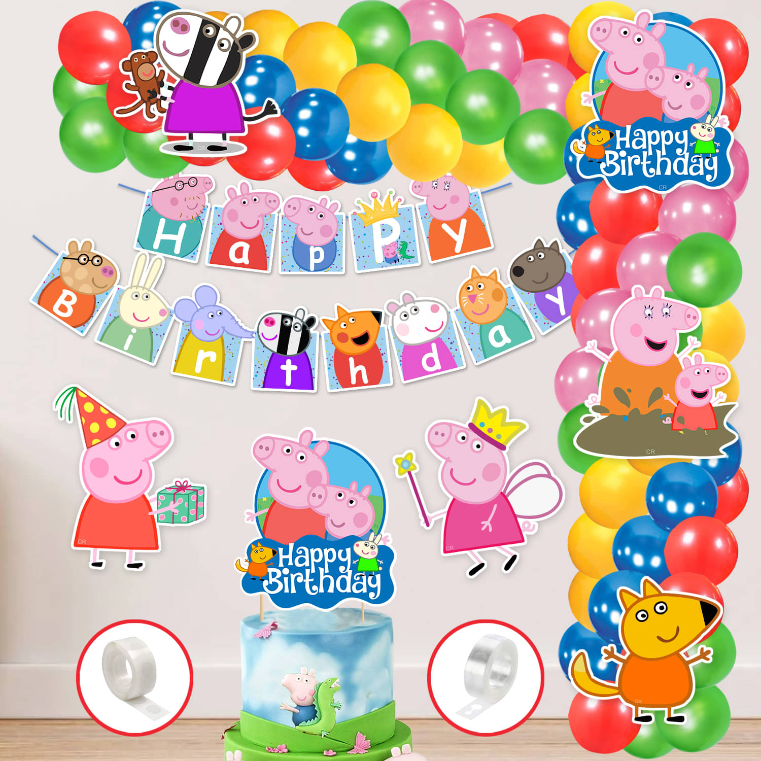     			Zyozi  Peppa Pig Theme Balloon arc decoration,Pig Theme Birthday for Girls with Happy Birthday Banner Cardstock Cake Toppers Balloons Birthday Decoration Kit (Pack of 60)