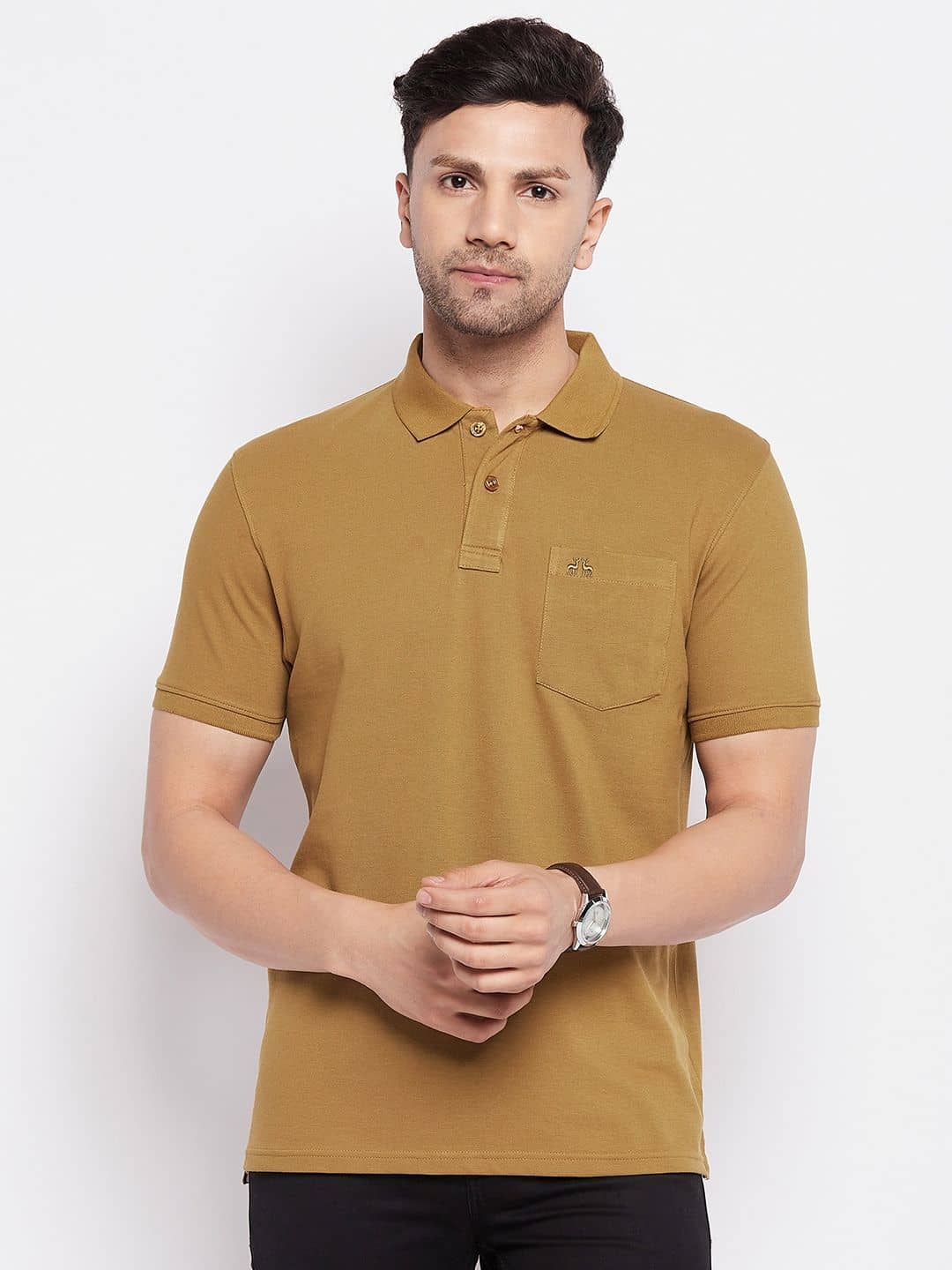98 Degree North Pack of 1 Cotton Blend Regular Fit Solid Half Sleeves Men's Polo T Shirt ( Brown )