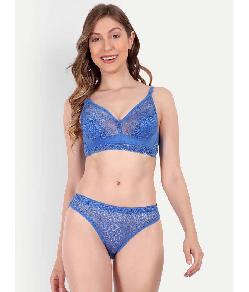 Aprozone Nylon Women's Bra & Panty Set ( Blue ) Lingerie Set