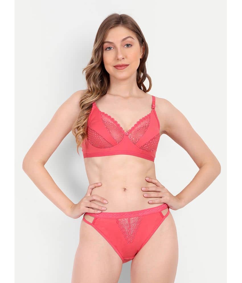 Aprozone Poly Cotton Women's Bra & Panty Set ( Coral ) Lingerie Set