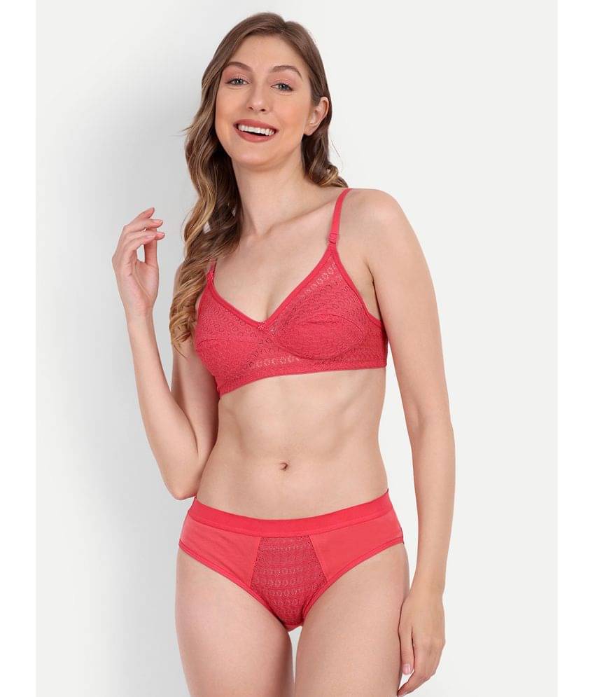     			Aprozone Poly Cotton Women's Bra & Panty Set ( Fluorescent Pink ) Lingerie Set