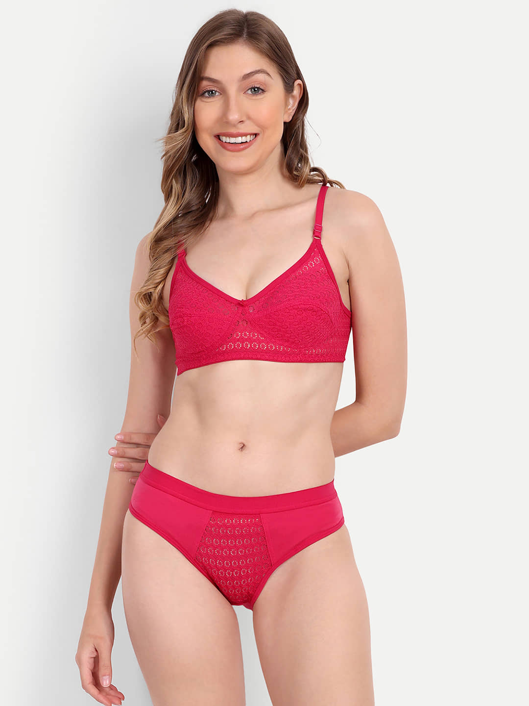 Aprozone Poly Cotton Women's Bra & Panty Set ( Pink ) Lingerie Set