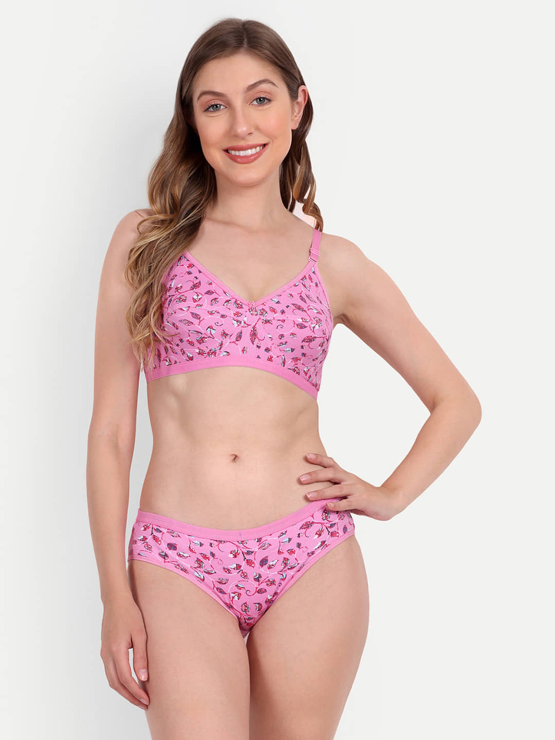 Aprozone Poly Cotton Women's Bra & Panty Set ( Pink ) Lingerie Set