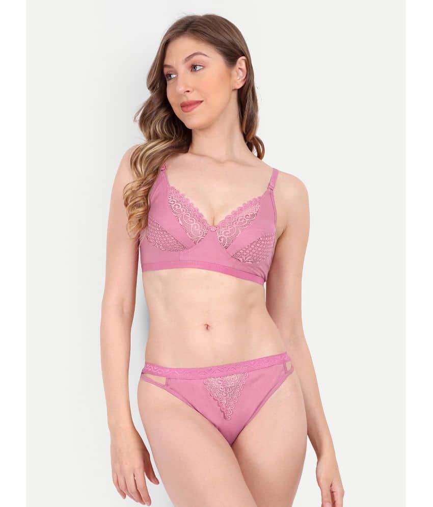 Aprozone Poly Cotton Women's Bra & Panty Set ( Pink ) Lingerie Set