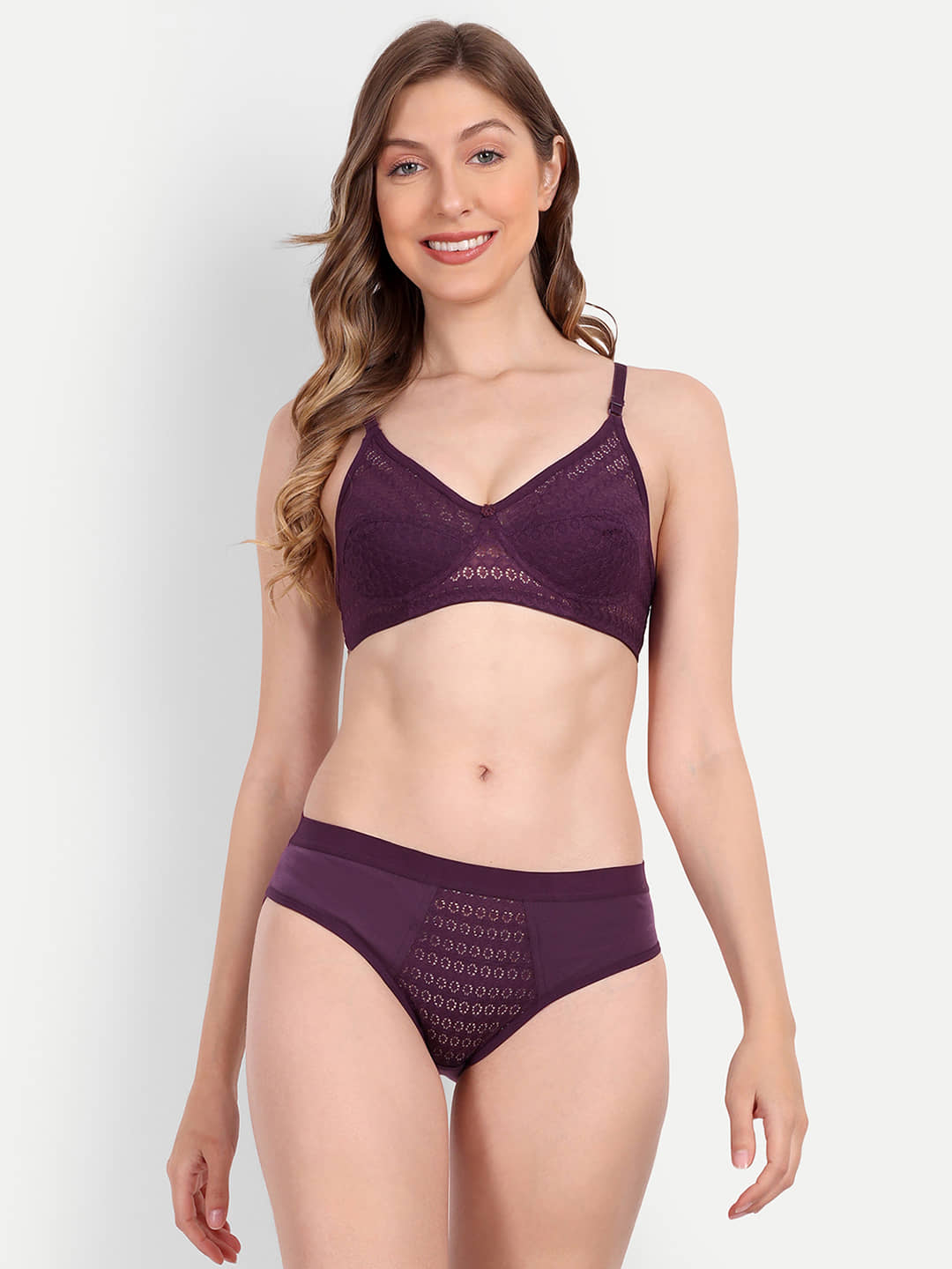 Aprozone Poly Cotton Women's Bra & Panty Set ( Purple ) Lingerie Set