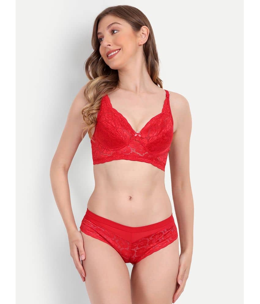 Aprozone Nylon Women's Bra & Panty Set ( Pink ) Lingerie Set