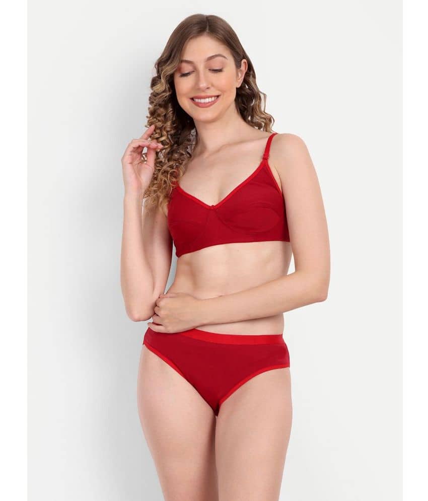 Aprozone Poly Cotton Women's Bra & Panty Set ( Red ) Lingerie Set