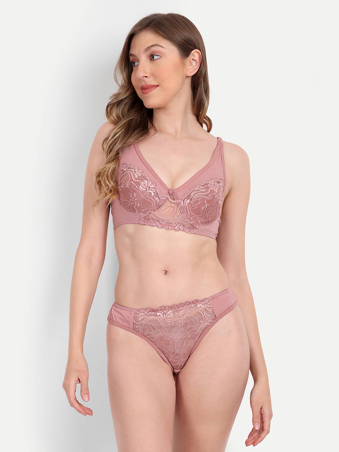 Aprozone Nylon Women's Bra & Panty Set ( Rose Gold ) Lingerie Set