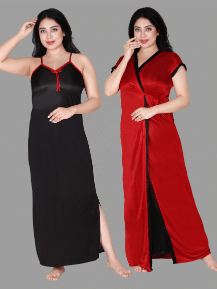     			BAILEY SELLS - Red Satin Women's Nightwear Nighty & Night Gowns ( Pack of 2 )
