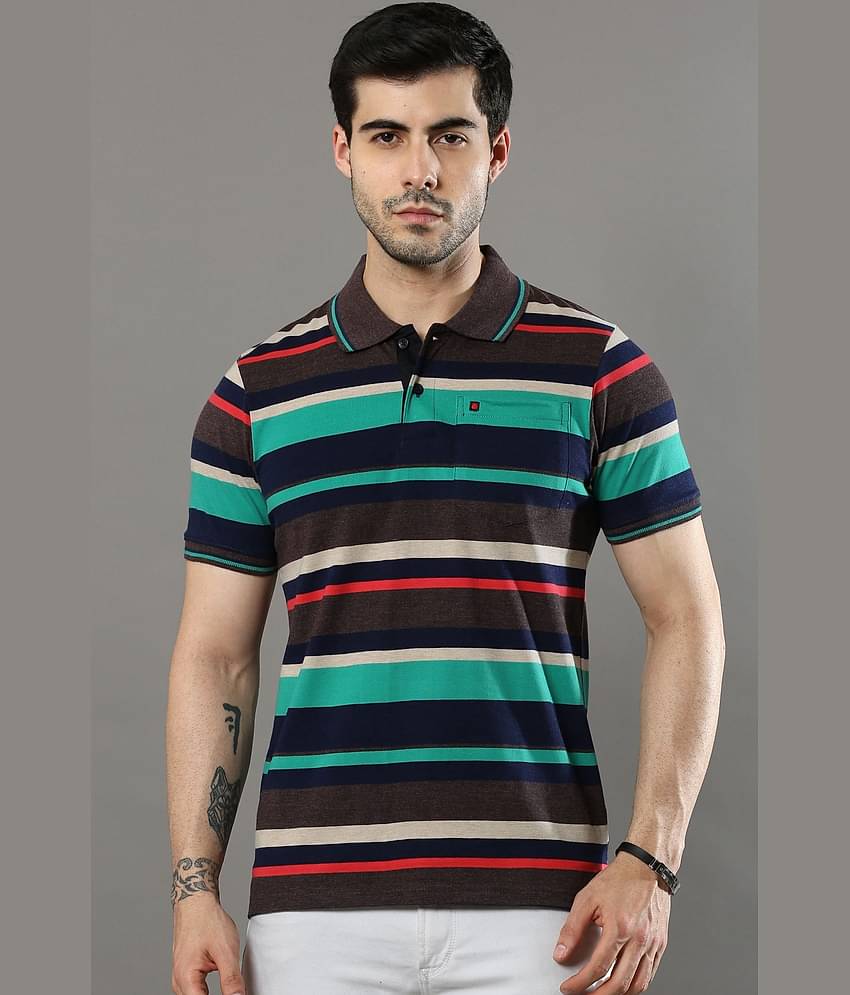 Cool Colors Pack of 1 Cotton Regular Fit Striped Half Sleeves Men's Polo T Shirt ( Brown )
