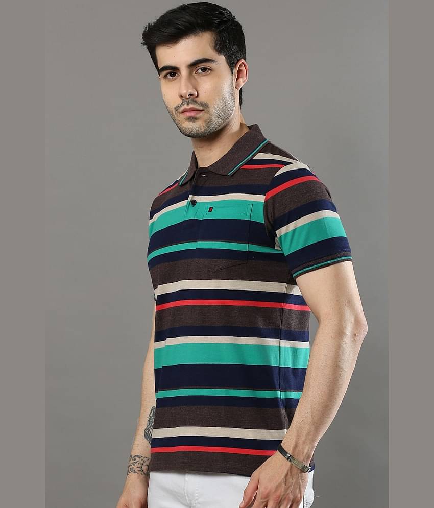 Cool Colors Pack of 1 Cotton Regular Fit Striped Half Sleeves Men's Polo T Shirt ( Brown )