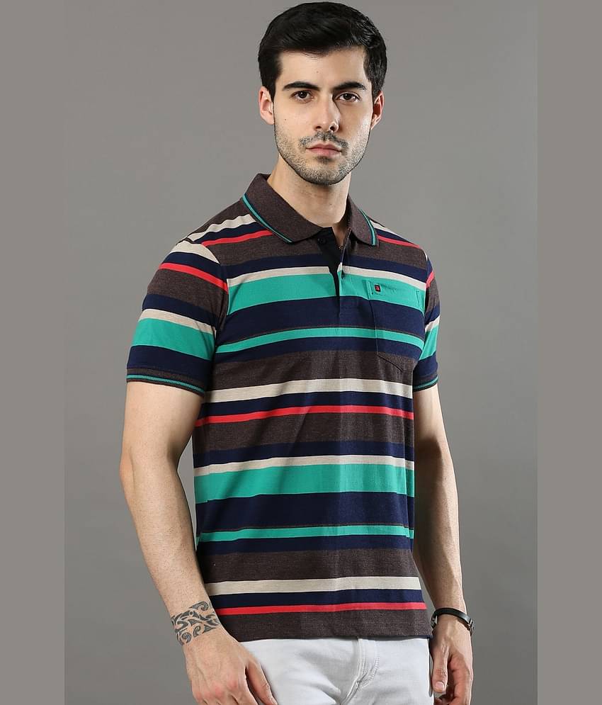 Cool Colors Pack of 1 Cotton Regular Fit Striped Half Sleeves Men's Polo T Shirt ( Brown )