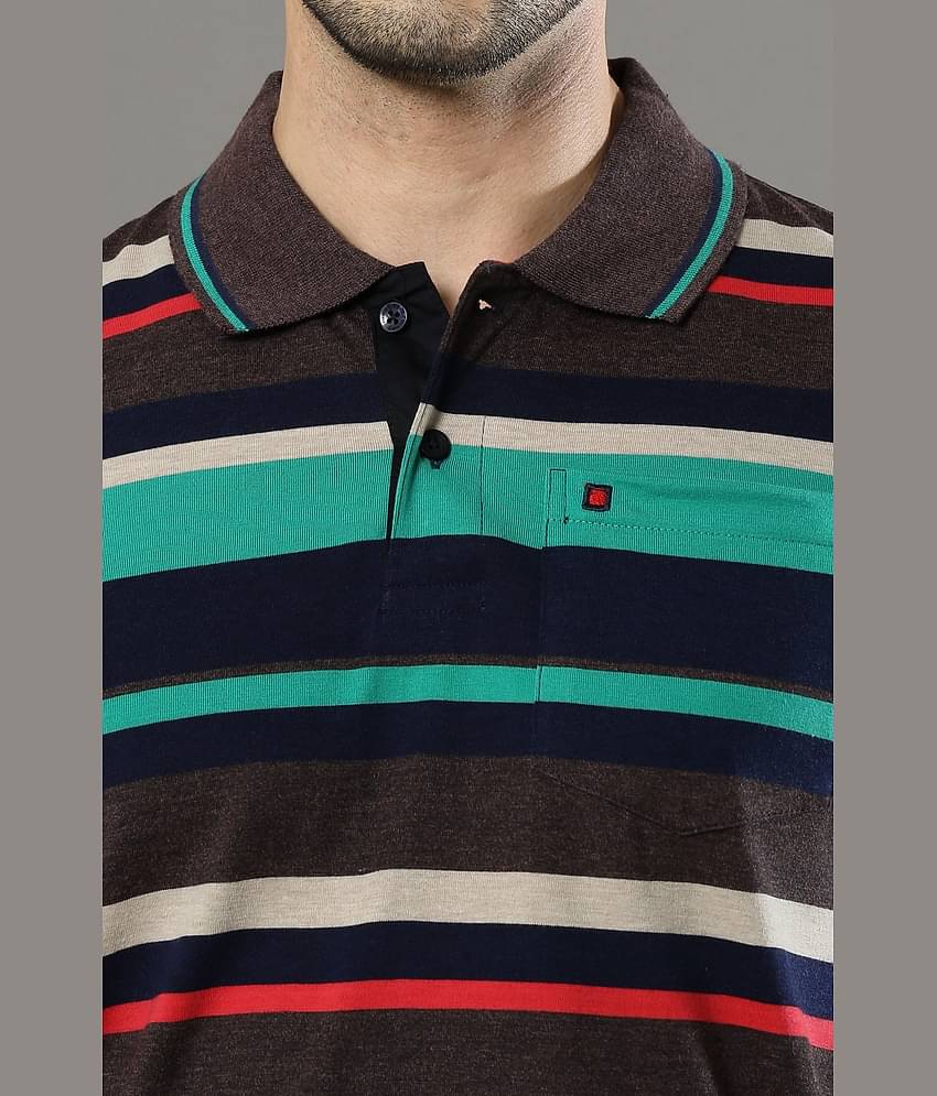 Cool Colors Pack of 1 Cotton Regular Fit Striped Half Sleeves Men's Polo T Shirt ( Brown )