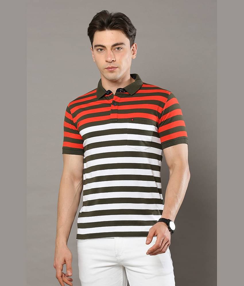 Cool Colors Pack of 1 Cotton Regular Fit Striped Half Sleeves Men's Polo T Shirt ( Orange )