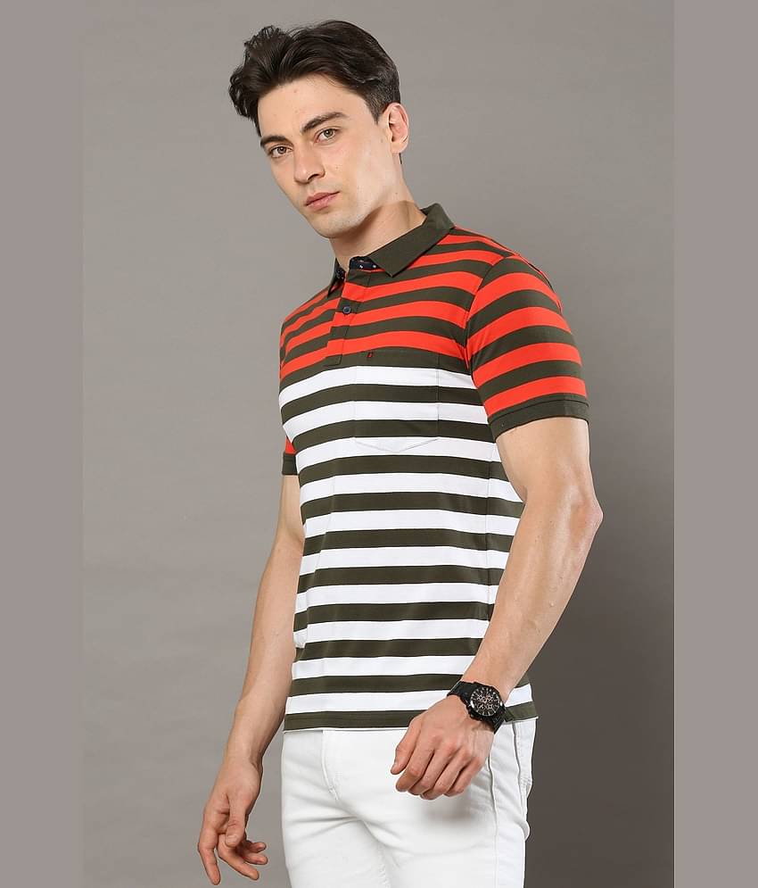 Cool Colors Pack of 1 Cotton Regular Fit Striped Half Sleeves Men's Polo T Shirt ( Orange )