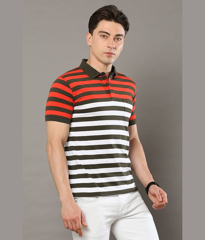 Cool Colors Pack of 1 Cotton Regular Fit Striped Half Sleeves Men's Polo T Shirt ( Orange )
