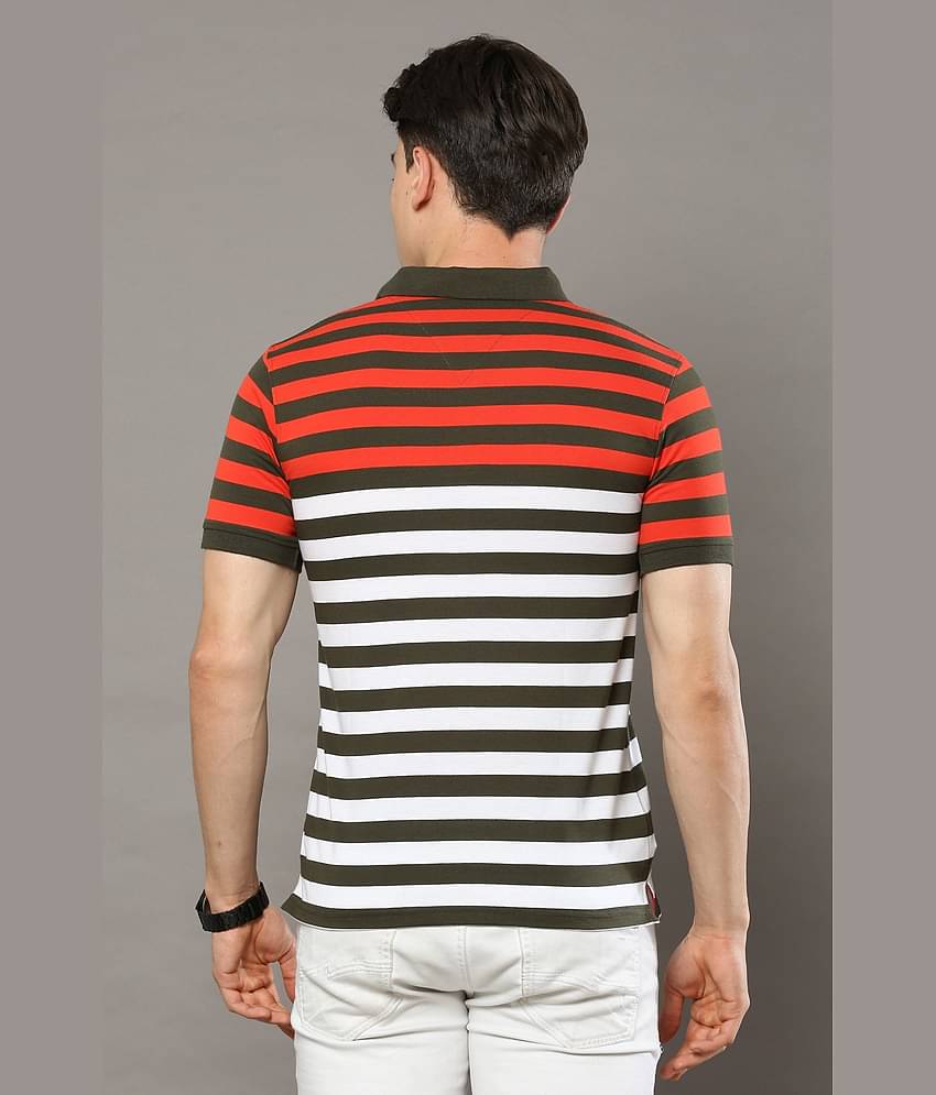 Cool Colors Pack of 1 Cotton Regular Fit Striped Half Sleeves Men's Polo T Shirt ( Orange )
