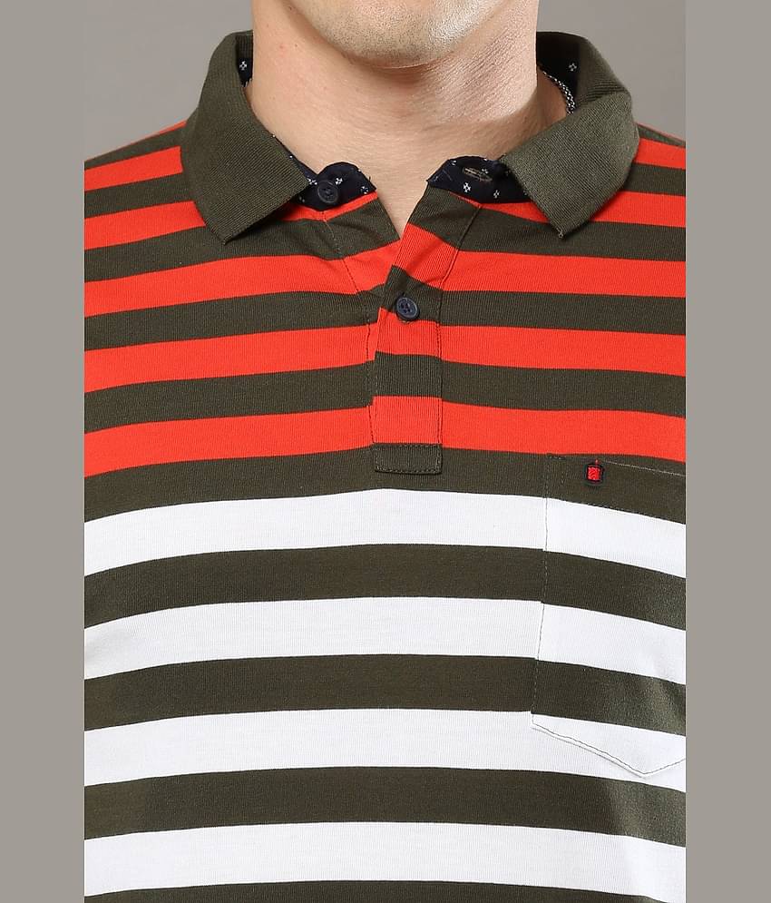 Cool Colors Pack of 1 Cotton Regular Fit Striped Half Sleeves Men's Polo T Shirt ( Orange )