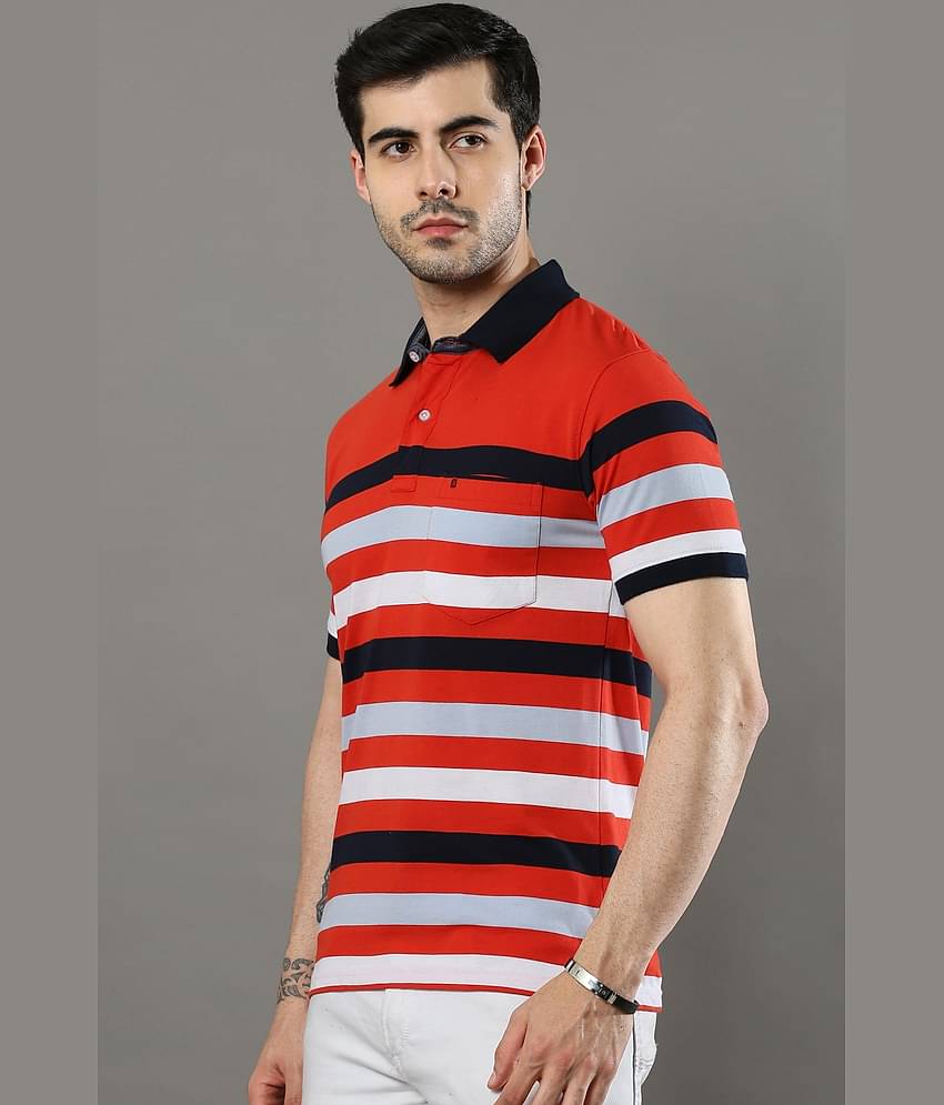 Cool Colors Pack of 1 Cotton Regular Fit Striped Half Sleeves Men's Polo T Shirt ( Orange )
