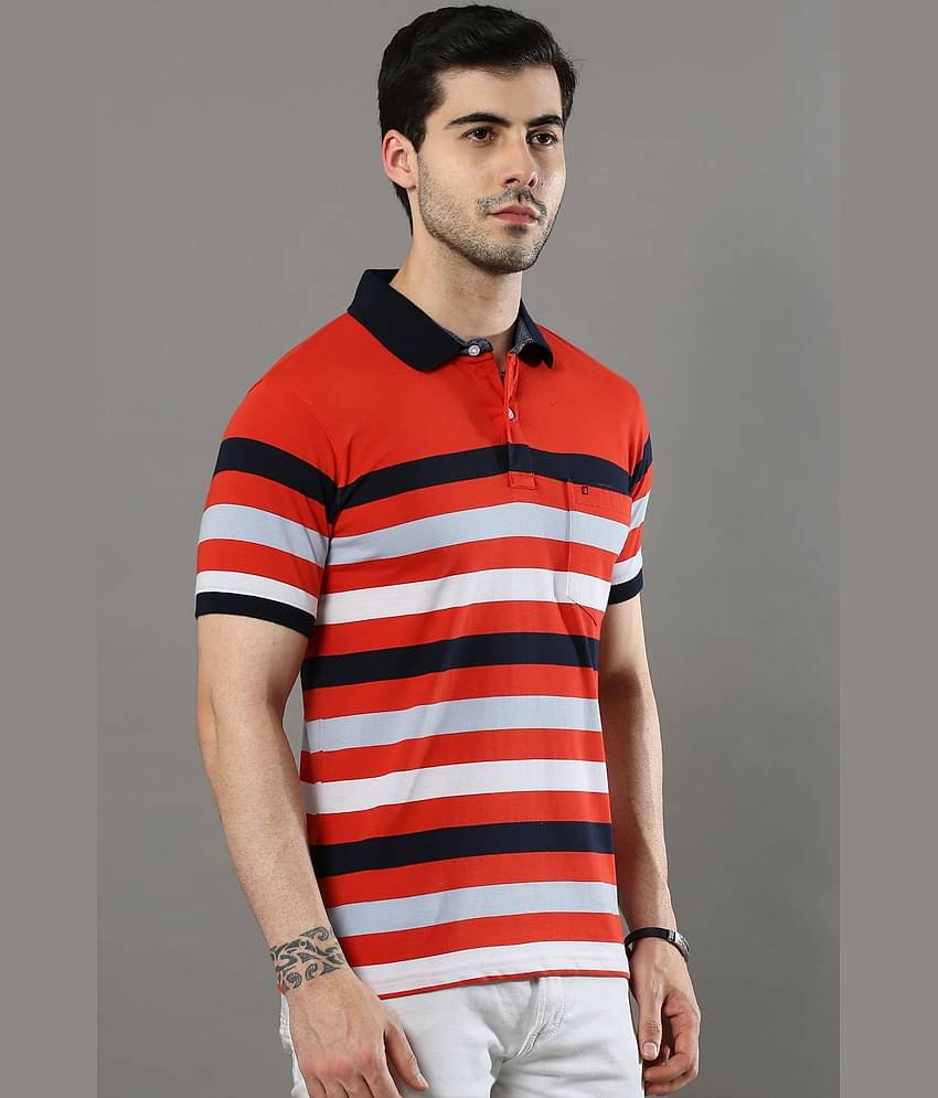 Cool Colors Pack of 1 Cotton Regular Fit Striped Half Sleeves Men's Polo T Shirt ( Orange )