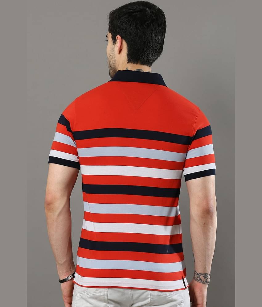 Cool Colors Pack of 1 Cotton Regular Fit Striped Half Sleeves Men's Polo T Shirt ( Orange )