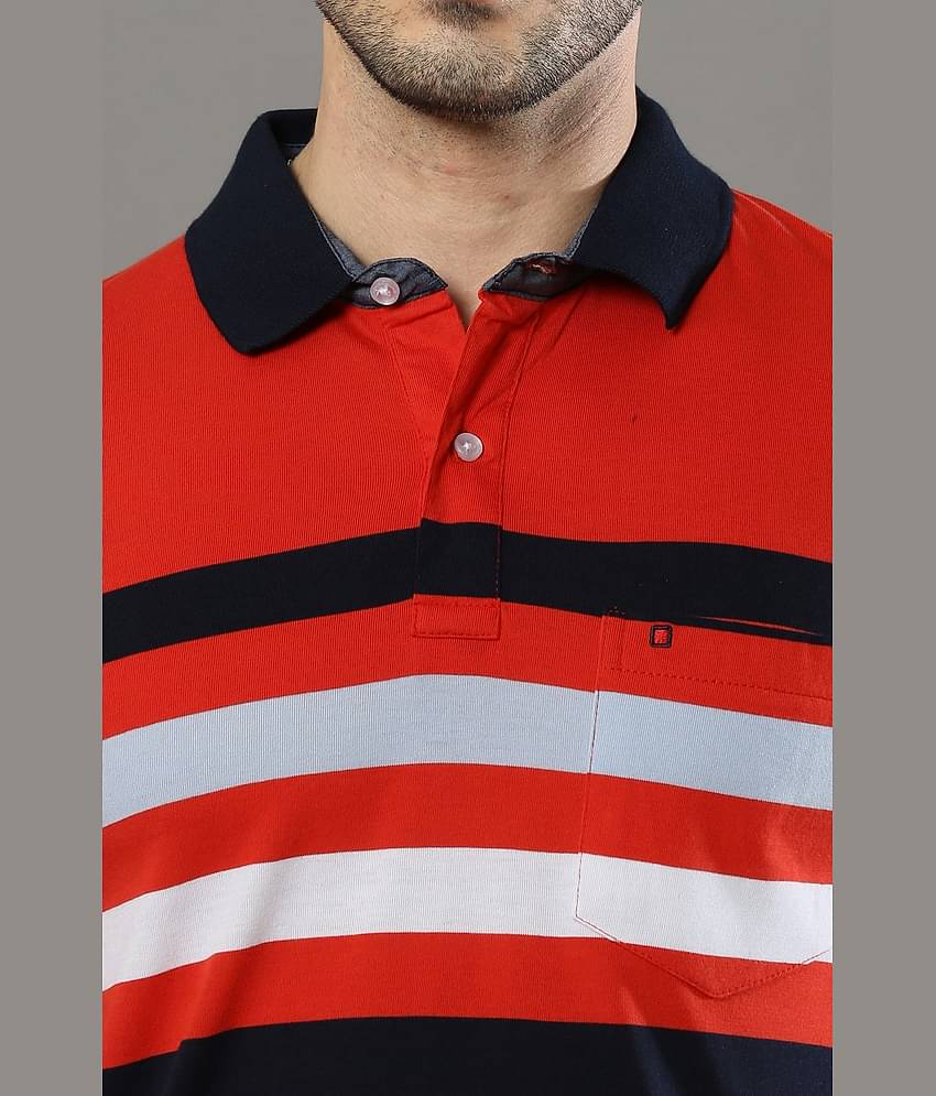 Cool Colors Pack of 1 Cotton Regular Fit Striped Half Sleeves Men's Polo T Shirt ( Orange )