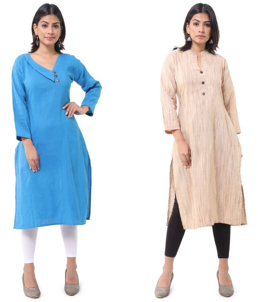 DESHBANDHU DBK - Multicolor Cotton Women's Straight Kurti ( Pack of 2 ) - Kurtis, Tunics | Buy online on ZillyBuy