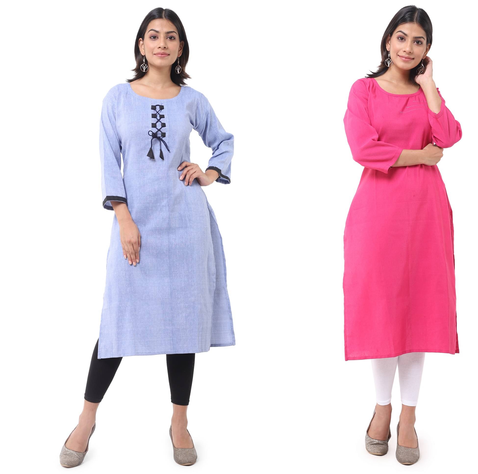     			DESHBANDHU DBK - Multicolor Cotton Women's Straight Kurti ( Pack of 2 )