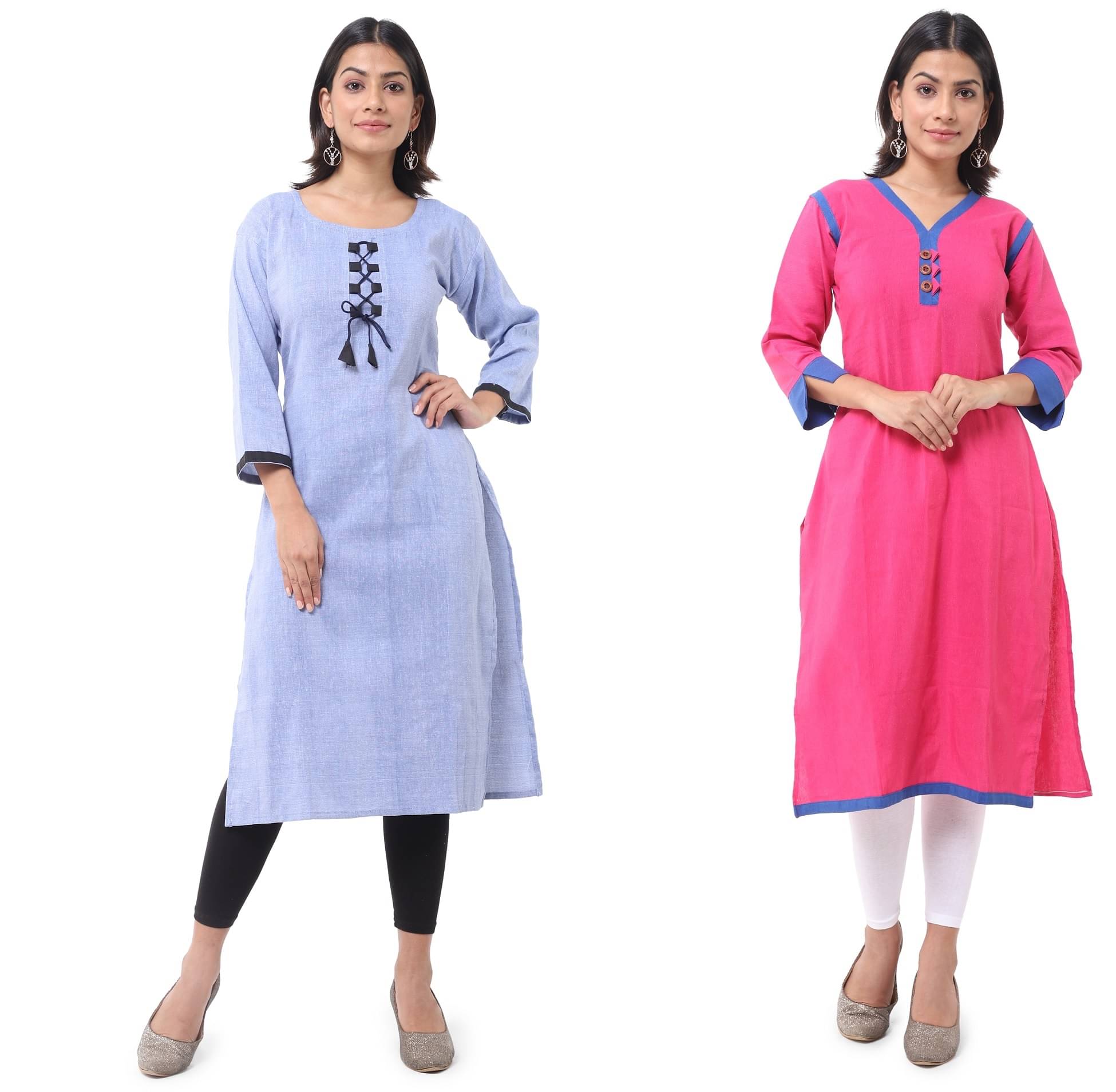     			DESHBANDHU DBK - Multicolor Cotton Women's Straight Kurti ( Pack of 2 )