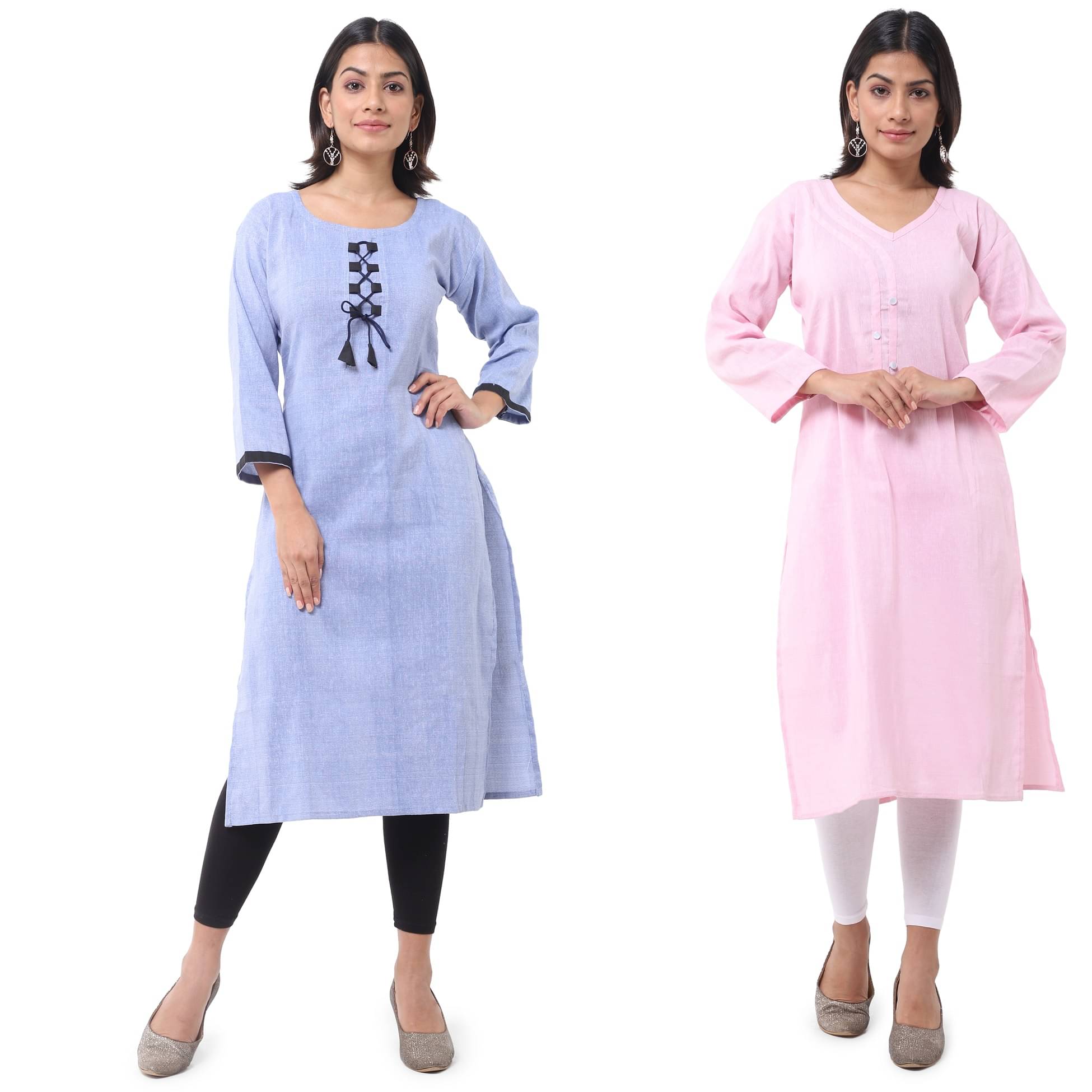 DESHBANDHU DBK - Multicolor Cotton Women's Straight Kurti ( Pack of 2 ) DESHBANDHU DBK - Multicolor Cotton Women's Straight Kurti ( Pack of 2 )