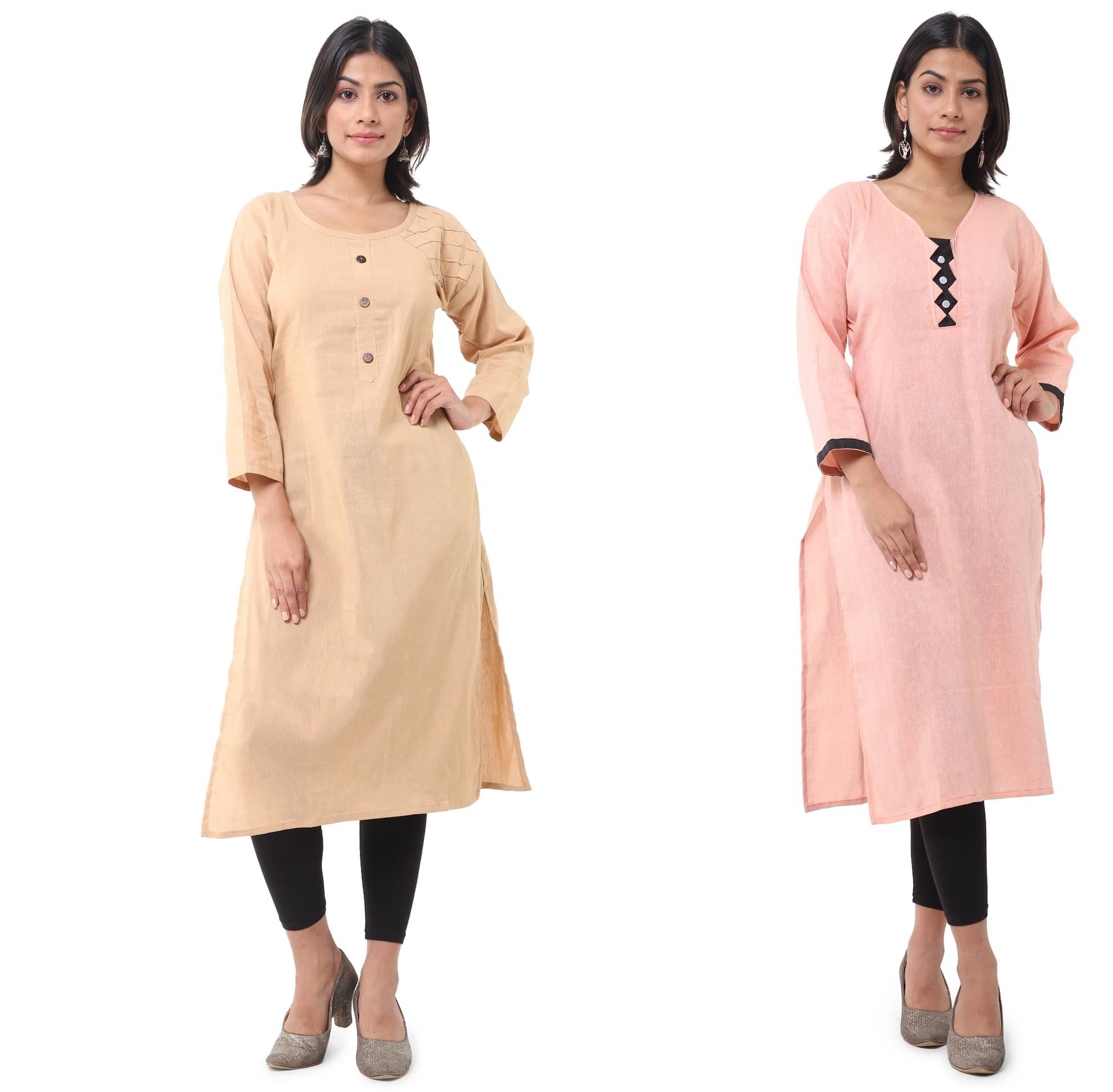     			DESHBANDHU DBK - Multicolor Cotton Women's Straight Kurti ( Pack of 2 )