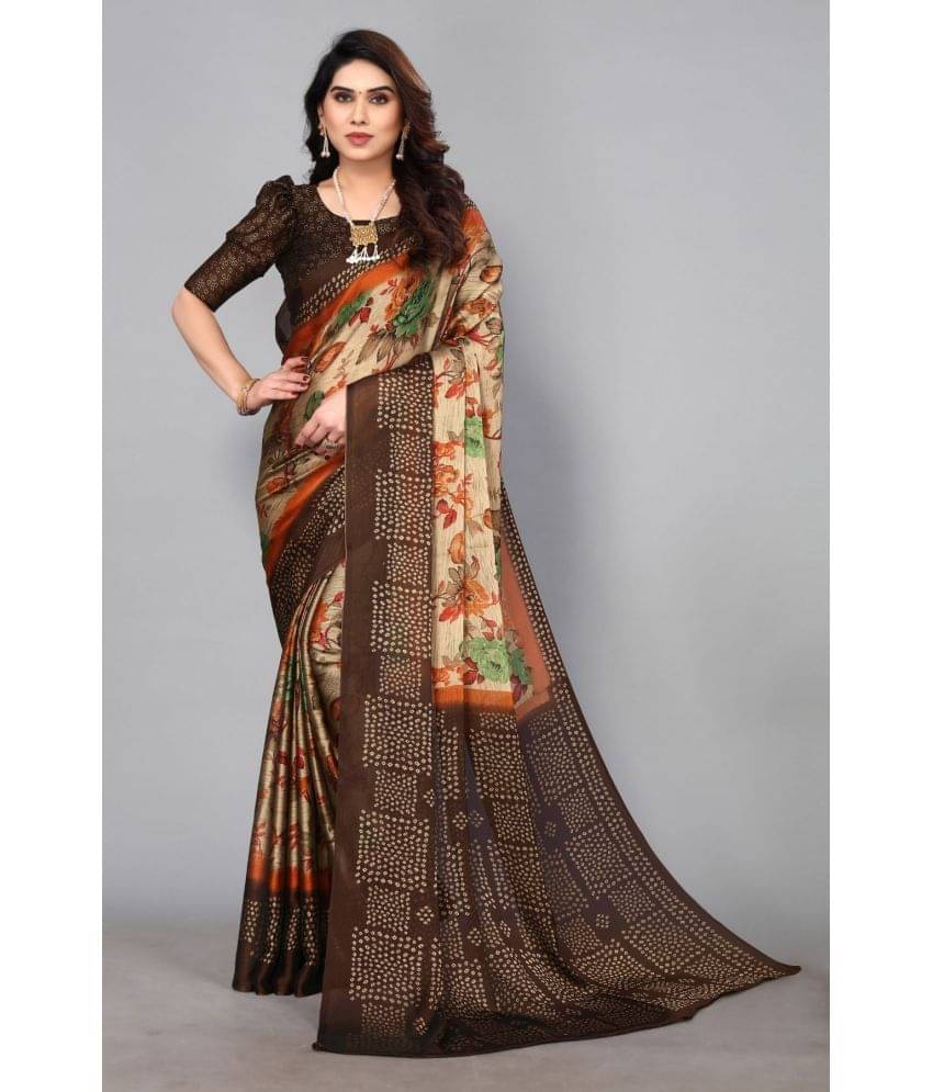     			FABMORA Chiffon Printed Saree With Unstitched Blouse Piece ( Coffee )