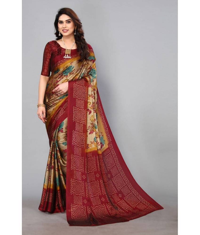 FABMORA Chiffon Printed Saree With Unstitched Blouse Piece ( Maroon ) FABMORA Chiffon Printed Saree With Unstitched Blouse Piece ( Maroon )