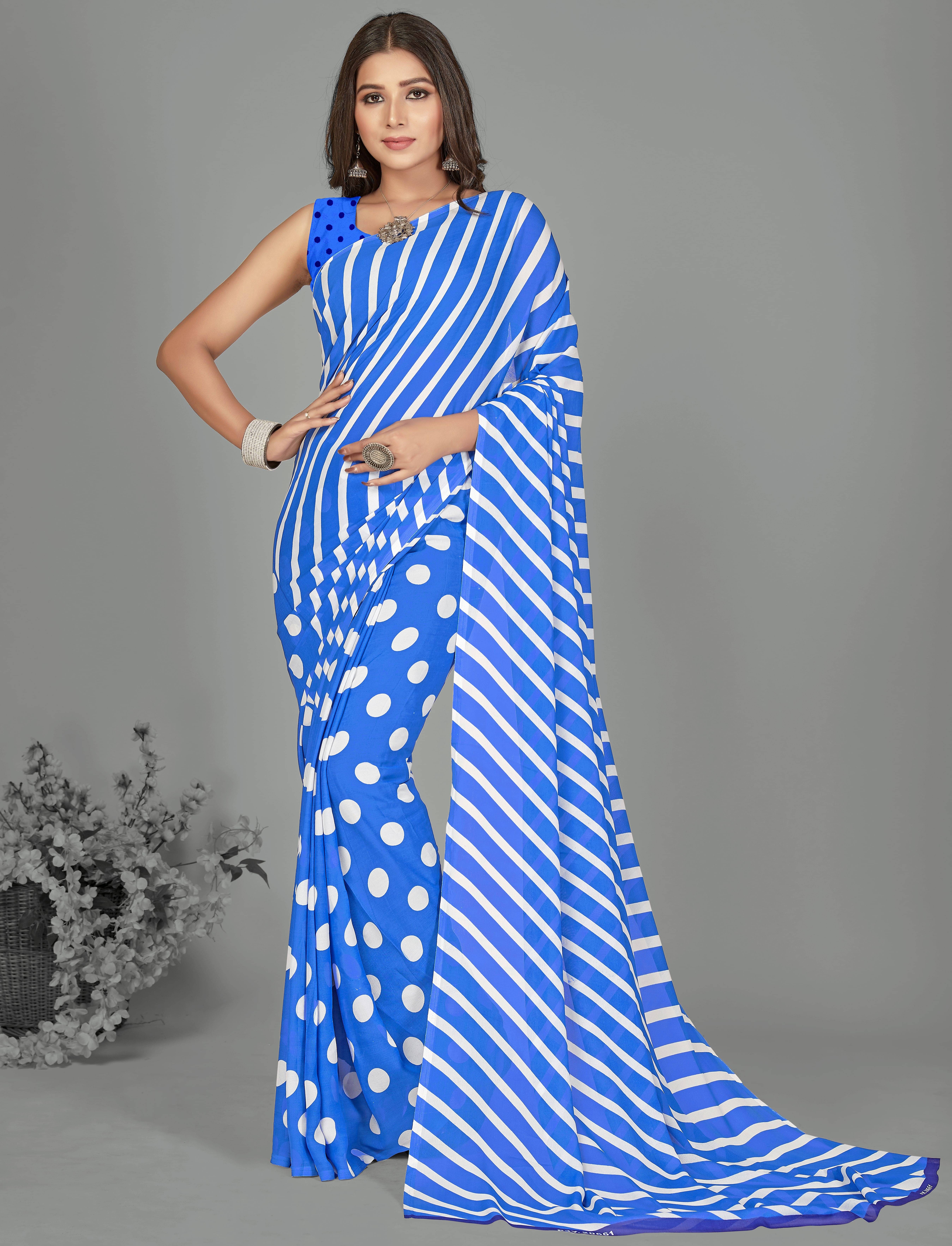 ANAND SAREES Georgette Printed Saree With Unstitched Blouse Piece ( Blue ) ANAND SAREES Georgette Printed Saree With Unstitched Blouse Piece ( Blue )