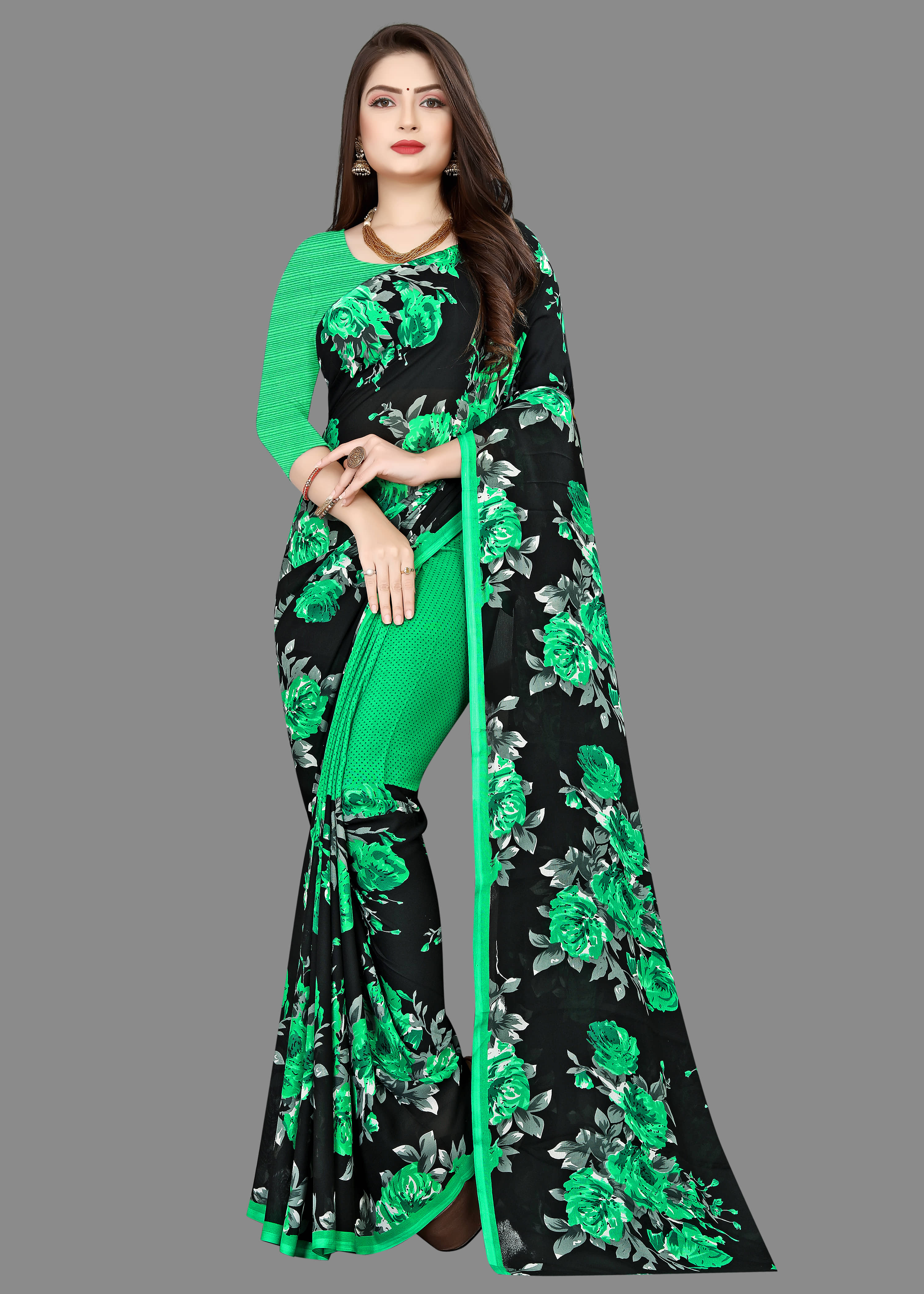 ANAND SAREES Georgette Printed Saree With Unstitched Blouse Piece ( Purple ) - Sarees | Buy online on ZillyBuy