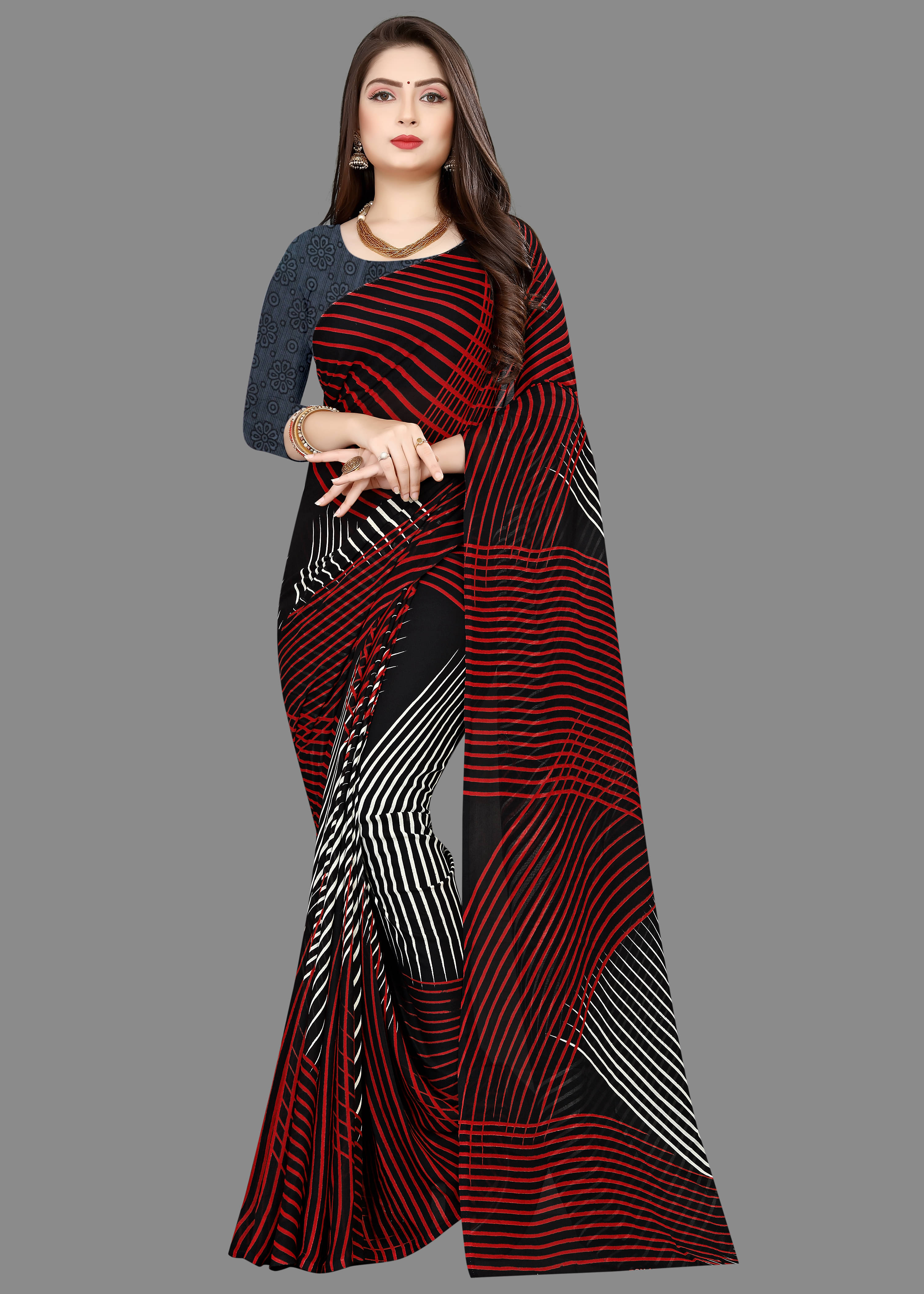 ANAND SAREES Georgette Printed Saree With Unstitched Blouse Piece ( Multicolor ) ANAND SAREES Georgette Printed Saree With Unstitched Blouse Piece ( Multicolor )