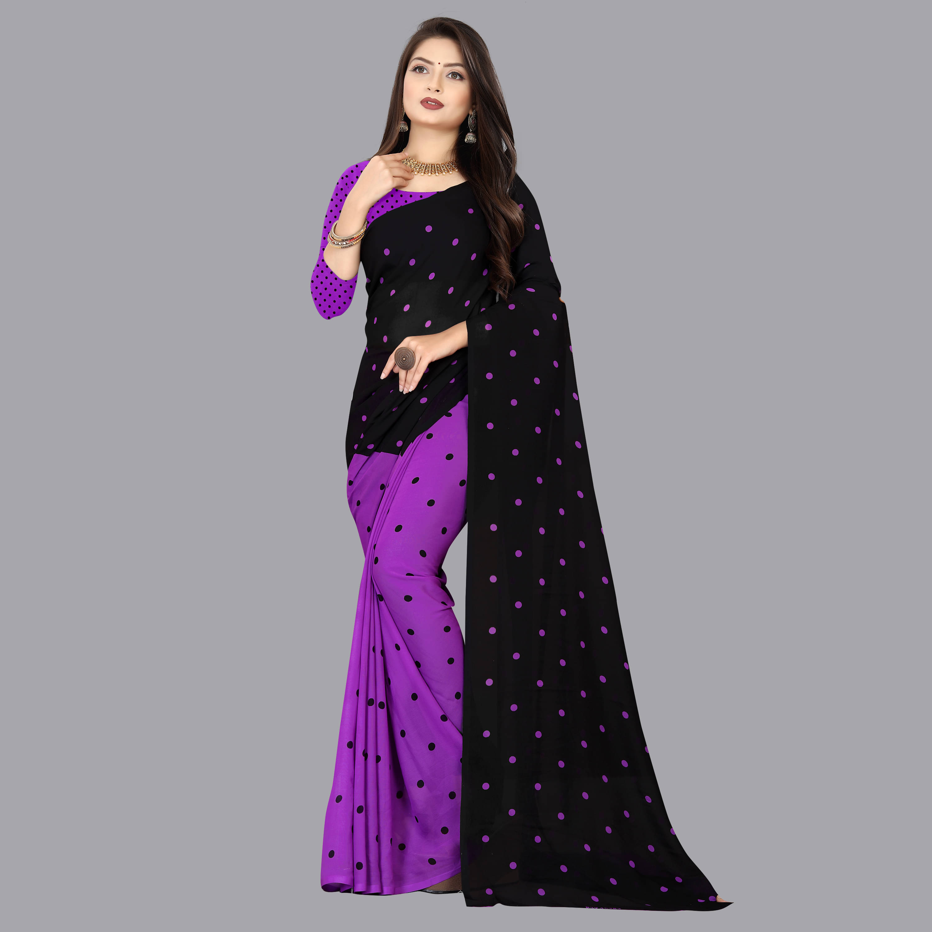ANAND SAREES Georgette Printed Saree With Unstitched Blouse Piece ( Purple ) ANAND SAREES Georgette Printed Saree With Unstitched Blouse Piece ( Purple )