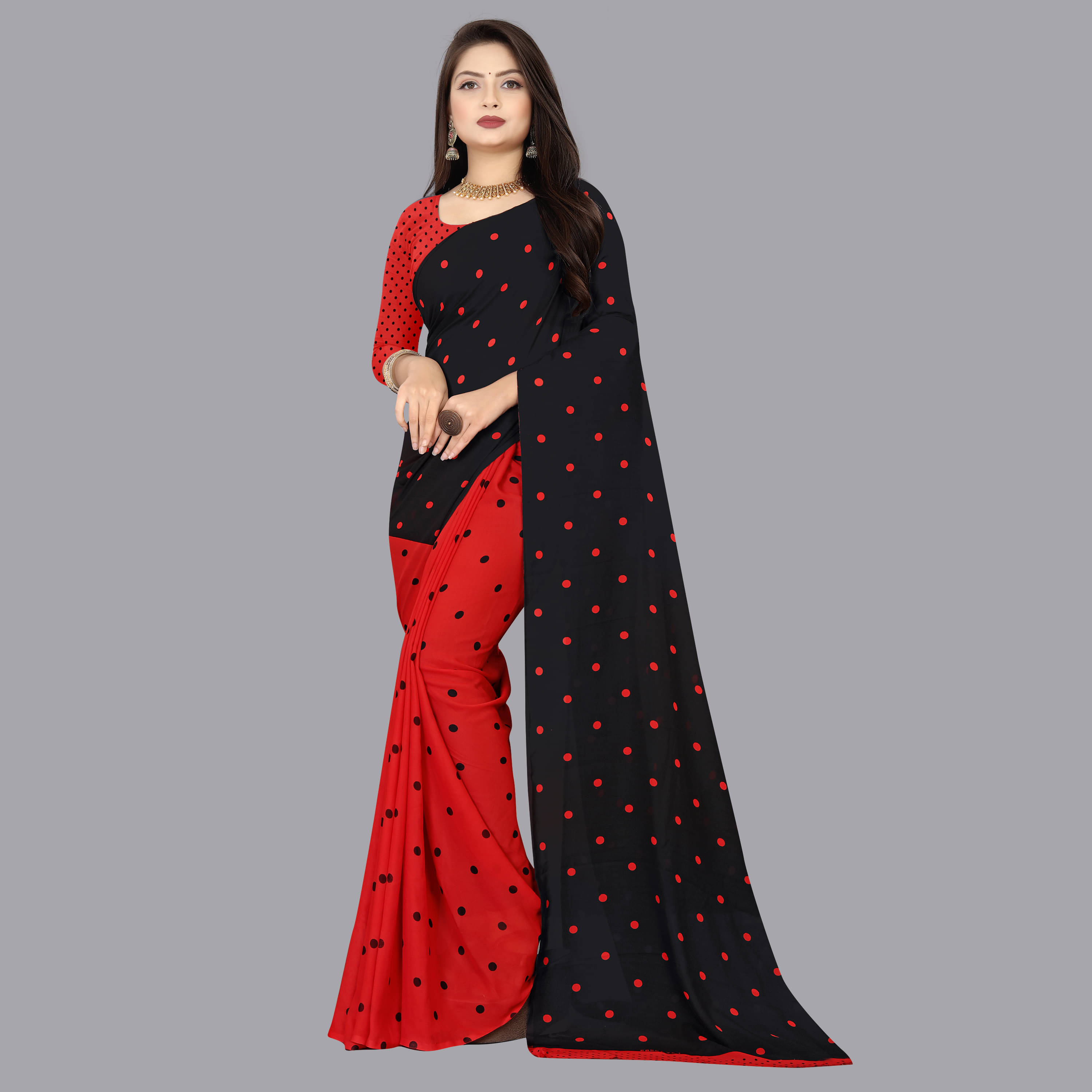 ANAND SAREES Georgette Printed Saree With Unstitched Blouse Piece ( Red ) ANAND SAREES Georgette Printed Saree With Unstitched Blouse Piece ( Red )
