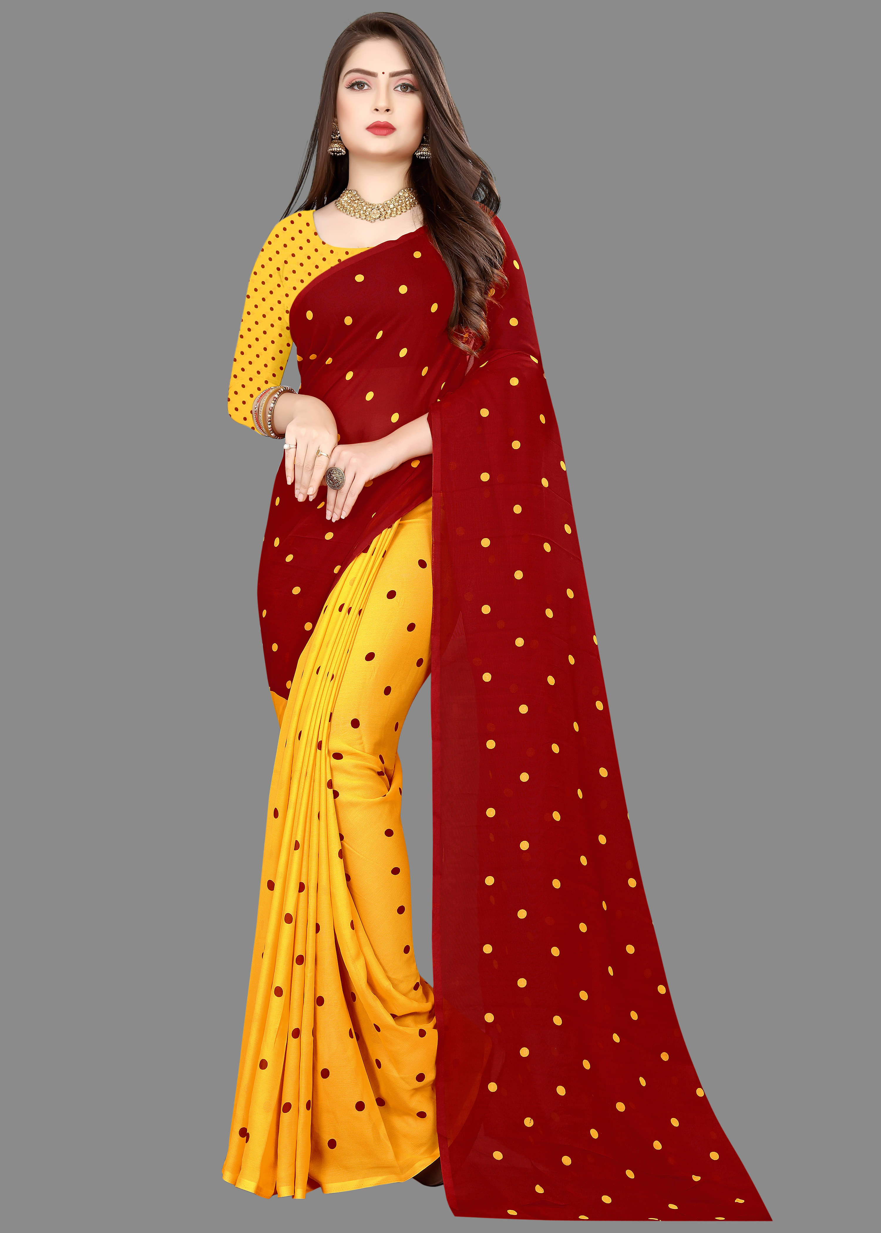     			ANAND SAREES Georgette Printed Saree With Unstitched Blouse Piece ( Yellow )