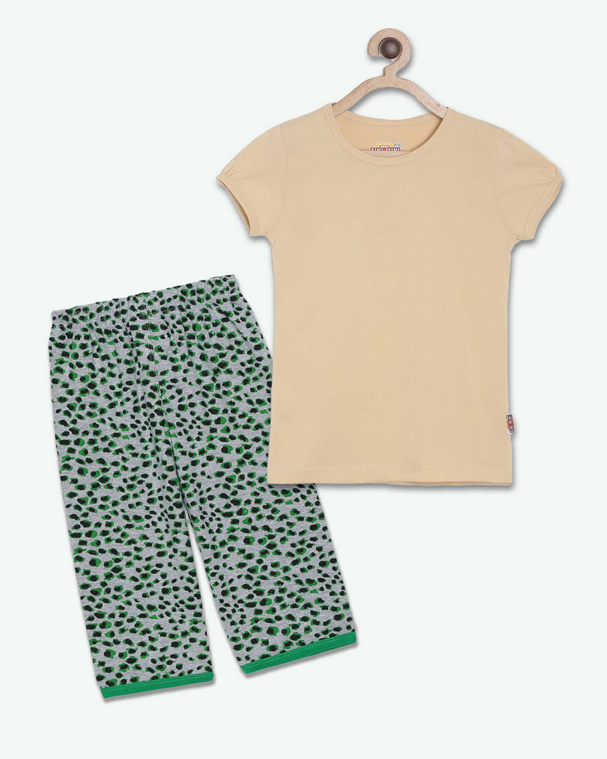 Sini Mini Pack of 1 Girls Cotton Top With Capris ( Beige )