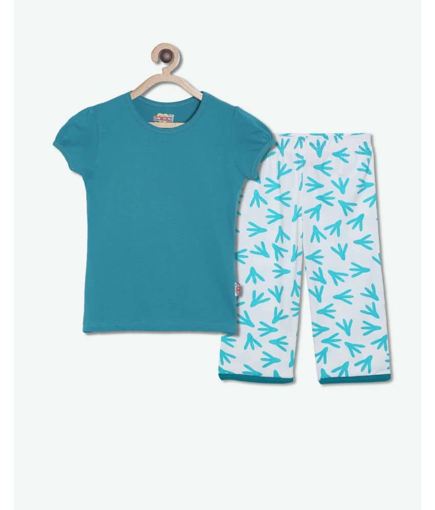 Sini Mini Pack of 1 Girls Cotton Top With Capris ( Blue )