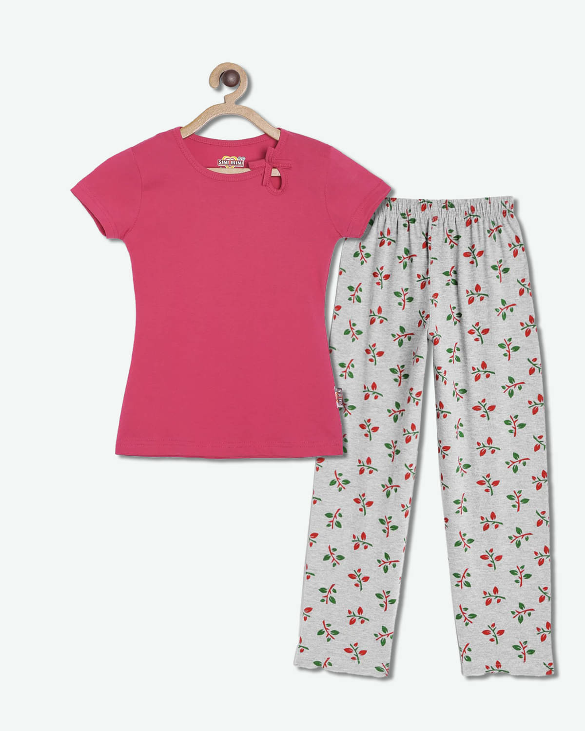     			Sini Mini Pack of 1 Girls Cotton Top With Pants ( Bright Pink )