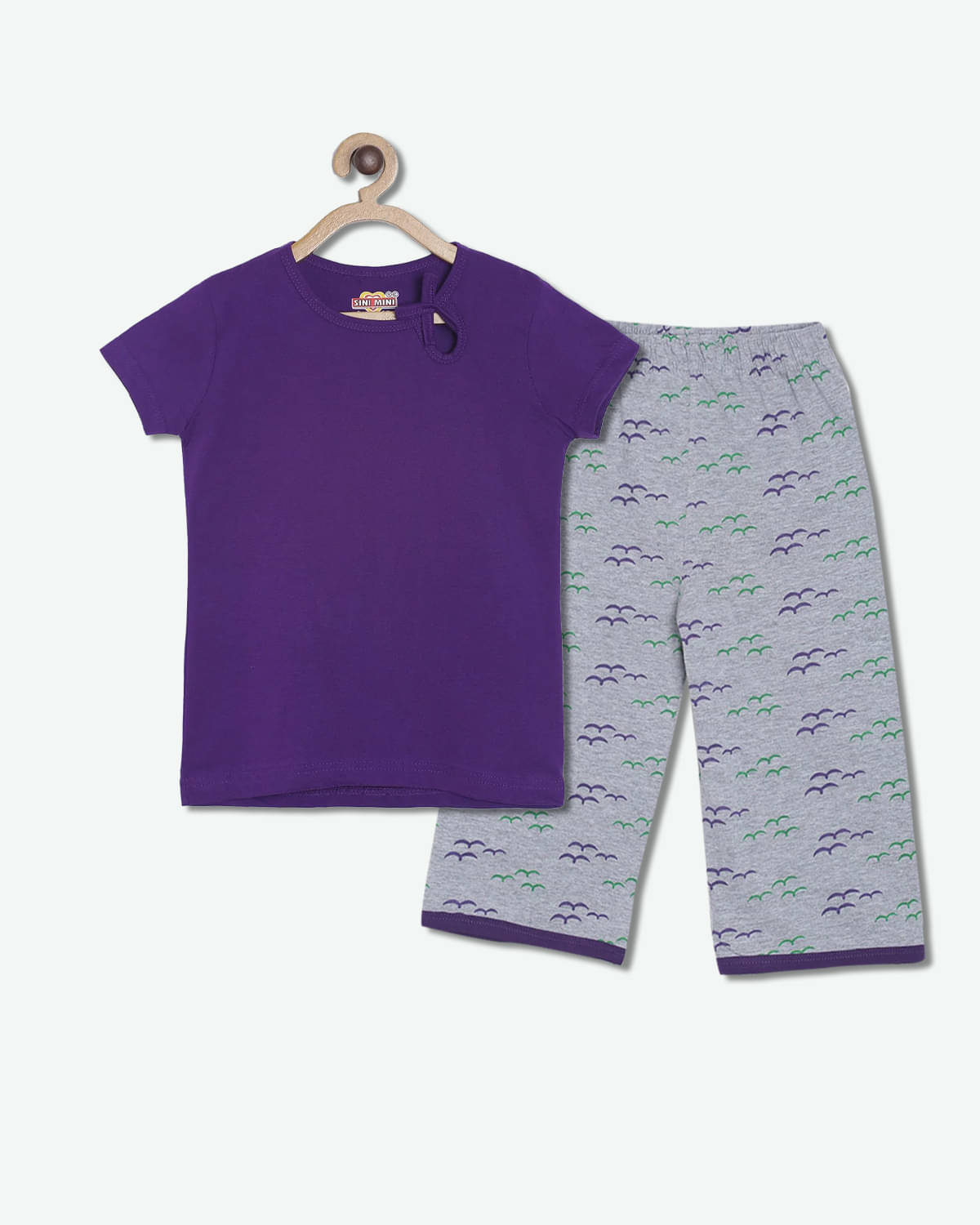     			Sini Mini Pack of 1 Girls Cotton Top With Capris ( Purple )