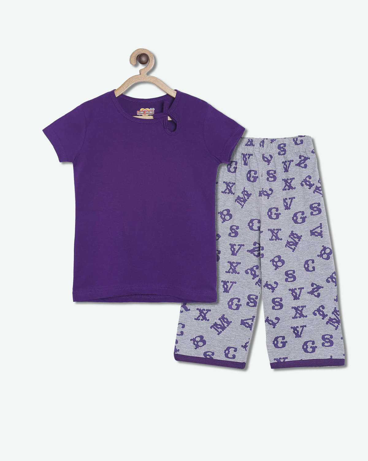     			Sini Mini Pack of 1 Girls Cotton Top With Capris ( Purple )
