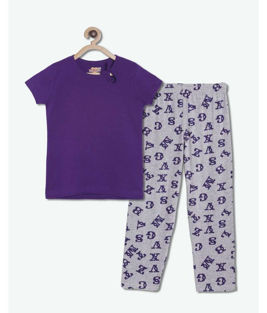     			Sini Mini Pack of 1 Girls Cotton Top With Pants ( Purple )