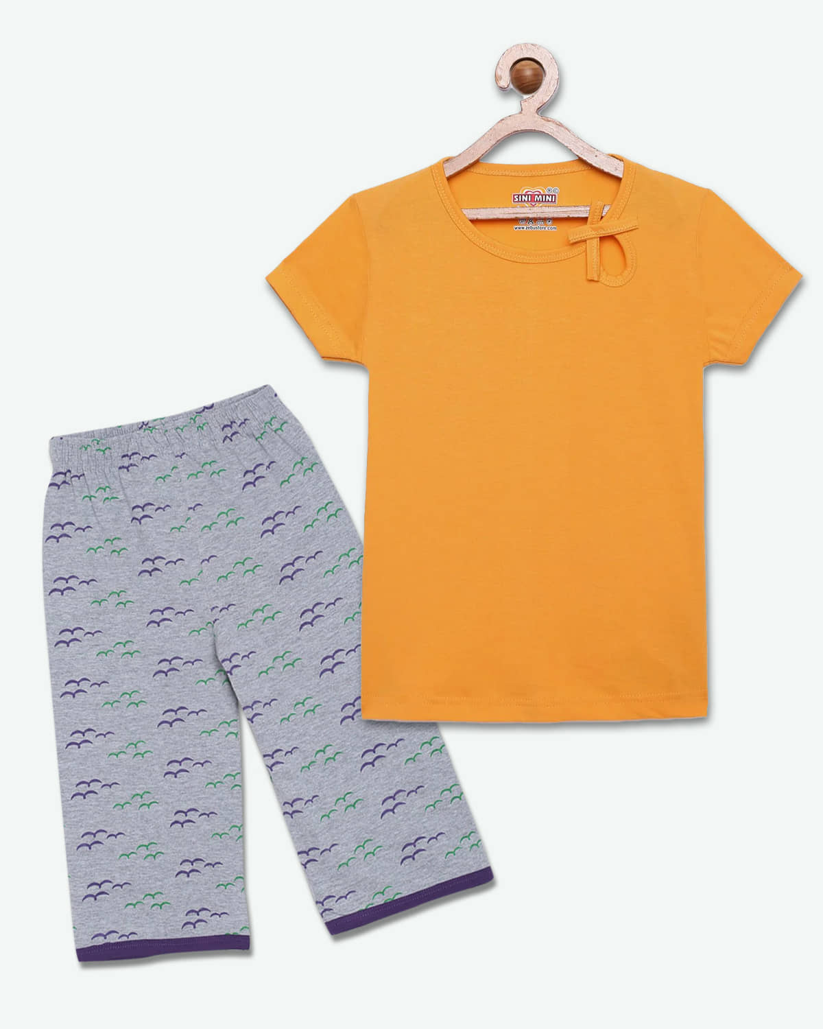 Sini Mini Pack of 1 Girls Cotton Top With Capris ( Yellow )