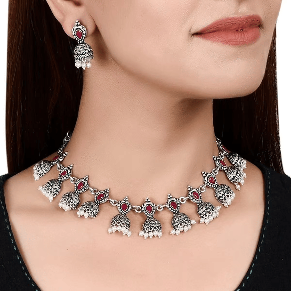 Sunhari Jewels Silver Alloy Necklace Set ( Pack of 1 )