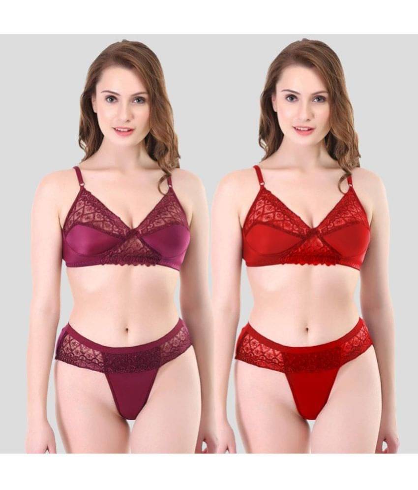 TCG Pack of 2 Cotton Blend Women's Bra & Panty Set ( Maroon ) TCG Pack of 2 Cotton Blend Women's Bra & Panty Set ( Maroon )